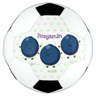 Cute happy blueberries purple cartoon illustration soccer ball