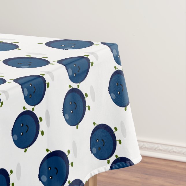 Cute happy blueberries purple cartoon illustration tablecloth (In Situ)