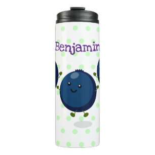 Cute happy blueberries purple cartoon illustration thermal tumbler