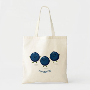 Cute happy blueberries purple cartoon illustration tote bag