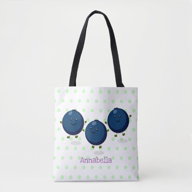 Cute happy blueberries purple cartoon illustration tote bag (Front)