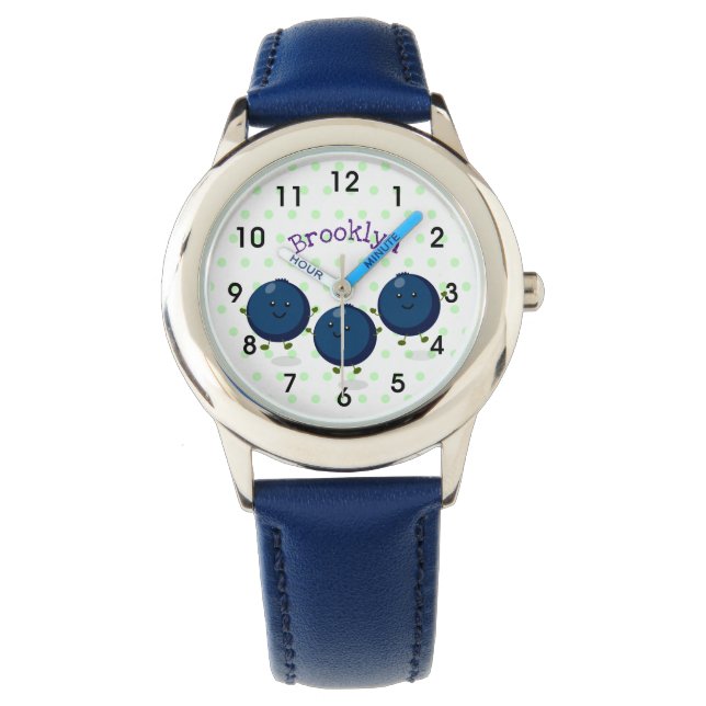 Cute happy blueberries purple cartoon illustration watch (Front)