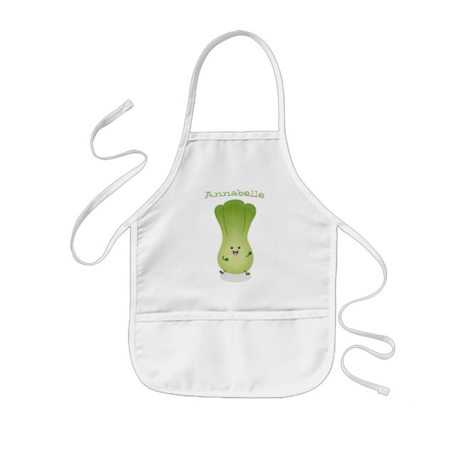 Cute happy bok choy cartoon illustration kids apron (Front)