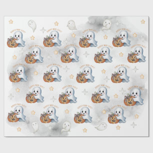 Cute Happy Boo Ghost Halloween Wrapping Paper