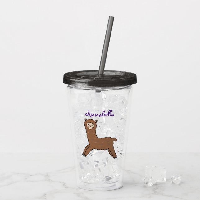 Cute happy brown alpaca cartoon acrylic tumbler (Back Ice)