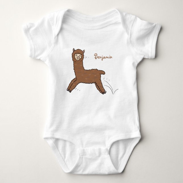 Cute happy brown alpaca cartoon baby bodysuit (Front)