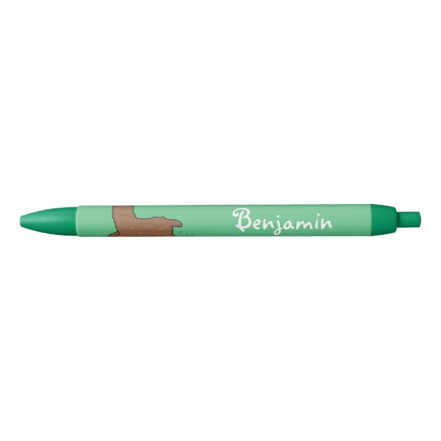 Cute happy brown alpaca cartoon black ink pen (Front)