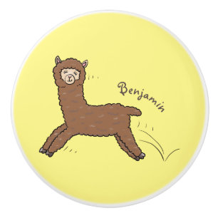 Cute happy brown alpaca cartoon ceramic knob