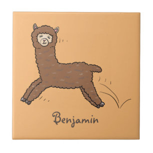 Cute happy brown alpaca cartoon ceramic tile