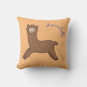 Cute happy brown alpaca cartoon cushion