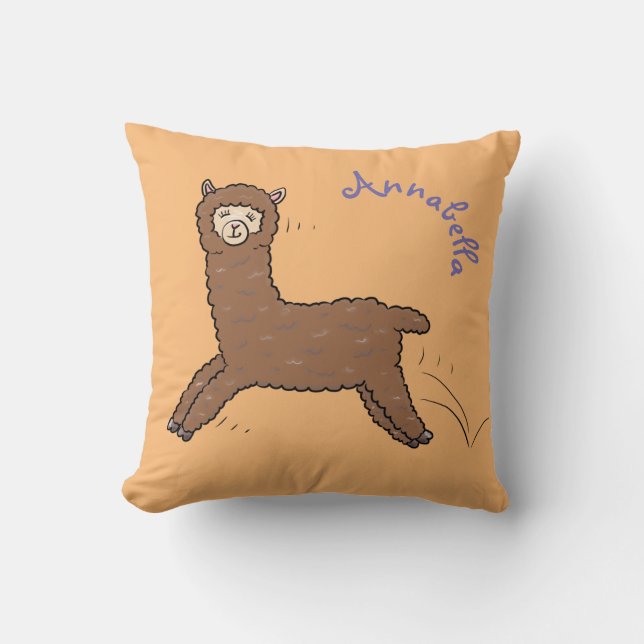 Cute happy brown alpaca cartoon cushion (Front)
