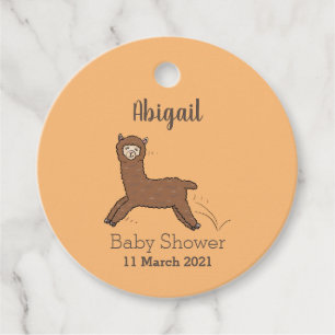 Cute happy brown alpaca cartoon favour tags