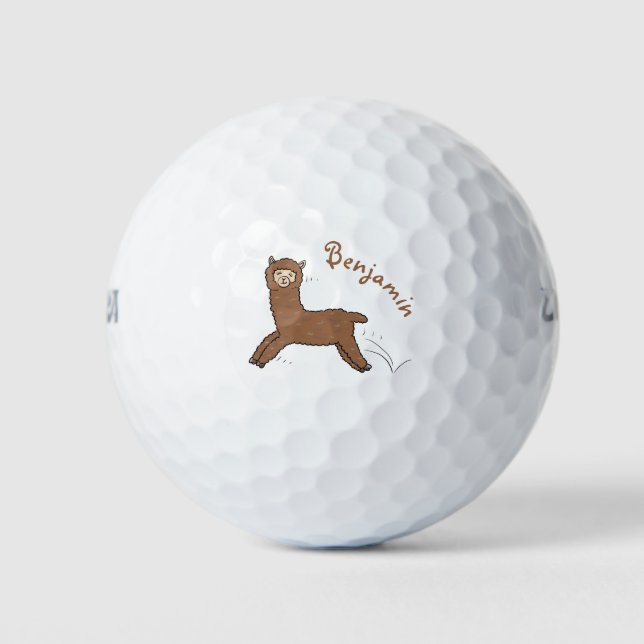 Cute happy brown alpaca cartoon golf balls (Front)