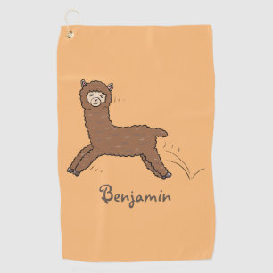 Cute happy brown alpaca cartoon golf towel
