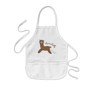 Cute happy brown alpaca cartoon kids apron