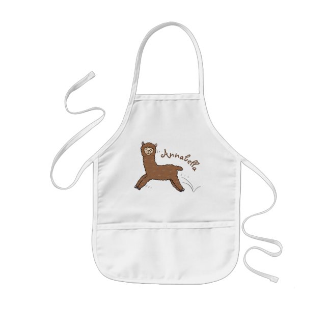 Cute happy brown alpaca cartoon kids apron (Front)