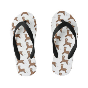Cute happy brown alpaca cartoon kid's thongs