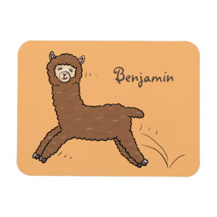 Cute happy brown alpaca cartoon magnet