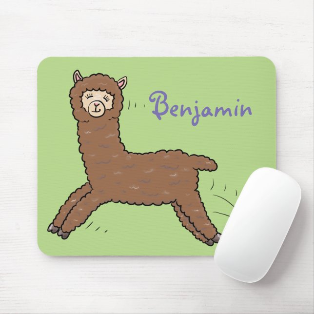 Cute happy brown alpaca cartoon mouse pad (With Mouse)