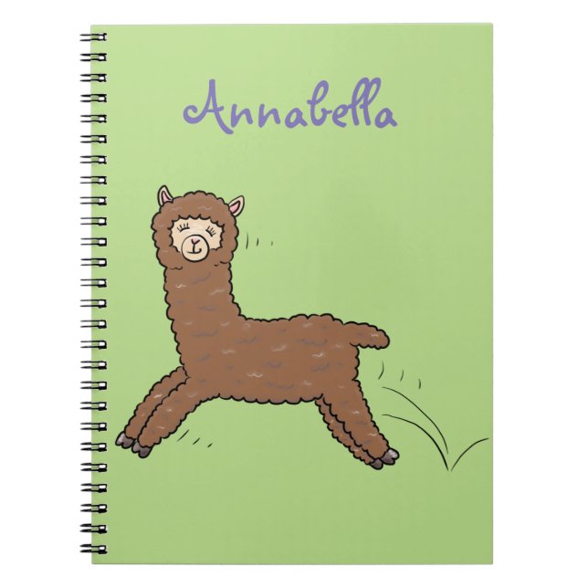 Cute happy brown alpaca cartoon notebook (Front)