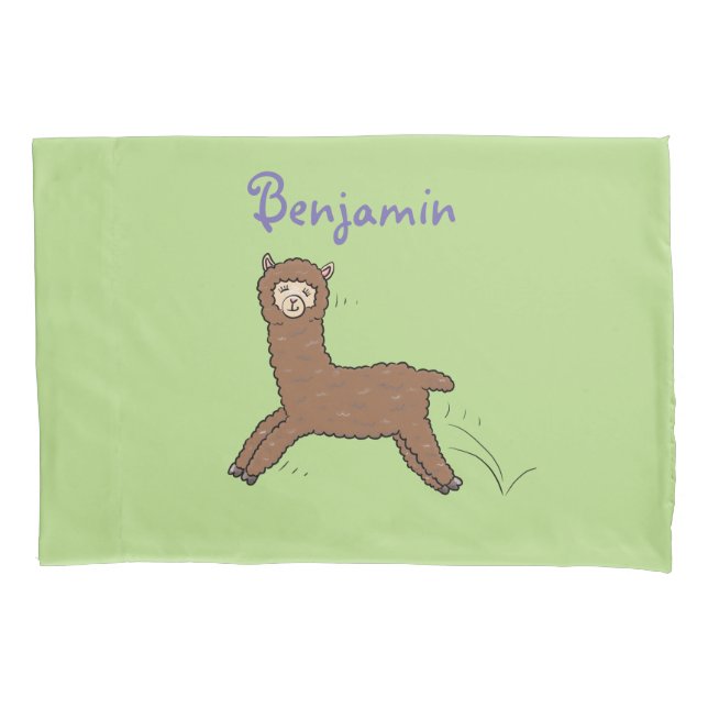 Cute happy brown alpaca cartoon pillowcase (Front)