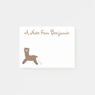 Cute happy brown alpaca cartoon post-it notes