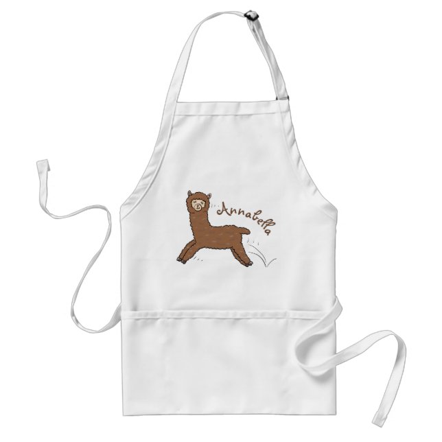 Cute happy brown alpaca cartoon standard apron (Front)