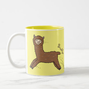 Cute happy brown alpaca cartoon Two-Tone coffee mug