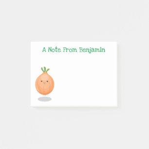 Cute happy brown onion cartoon illustration post-it notes
