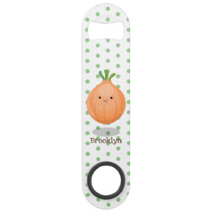 Cute happy brown onion green cartoon illustration