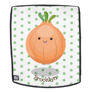 Cute happy brown onion green cartoon illustration backpack