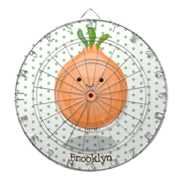 Cute happy brown onion green cartoon illustration dartboard (Front)