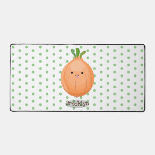 Cute happy brown onion green cartoon illustration desk mat