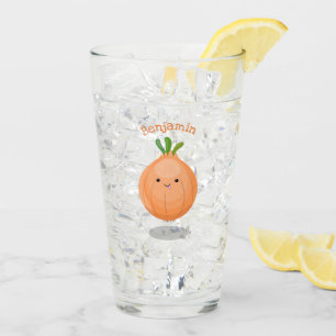 Cute happy brown onion green cartoon illustration glass