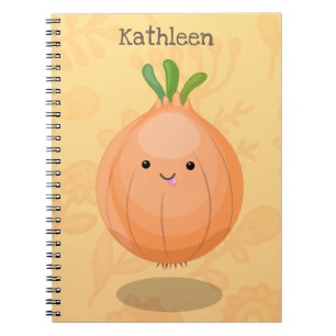 Cute happy brown onion green cartoon illustration notebook