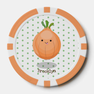 Cute happy brown onion green cartoon illustration poker chips