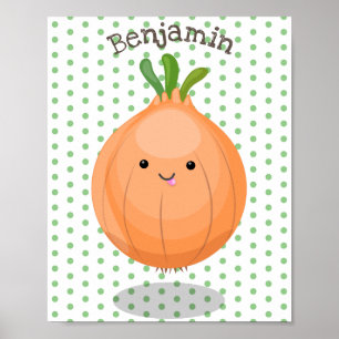 Cute happy brown onion green cartoon illustration poster