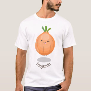 Cute happy brown onion green cartoon illustration T-Shirt
