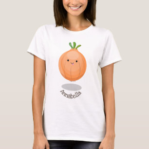Cute happy brown onion green cartoon illustration T-Shirt