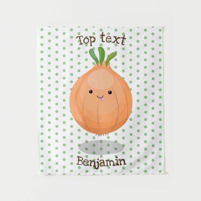 Cute happy brown onion green cartoon illustration  tapestry (Front)