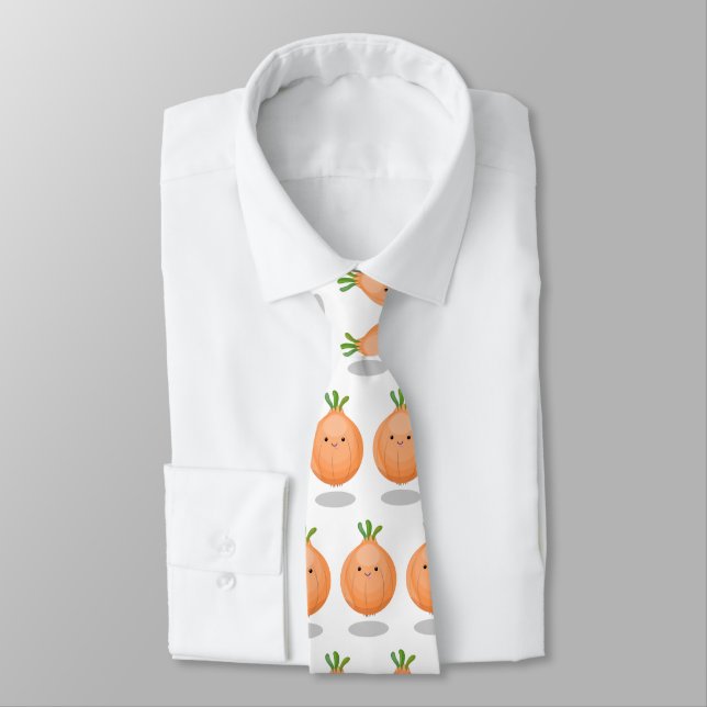 Cute happy brown onion green cartoon illustration tie (Tied)