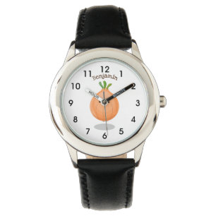 Cute happy brown onion green cartoon illustration watch