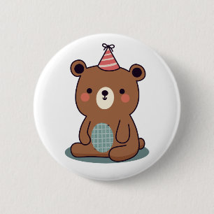 Cute Happy Brown Party Bear 6 Cm Round Badge