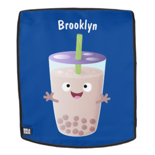 Cute happy bubble tea boba cartoon character backpack