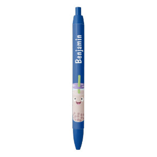 Cute happy bubble tea boba cartoon character black ink pen