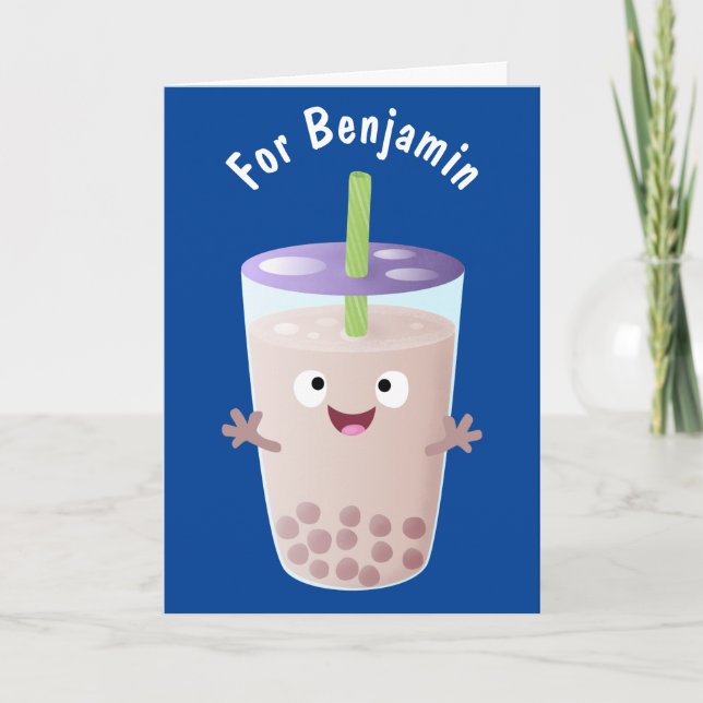 Cute happy bubble tea boba cartoon character card (Front)