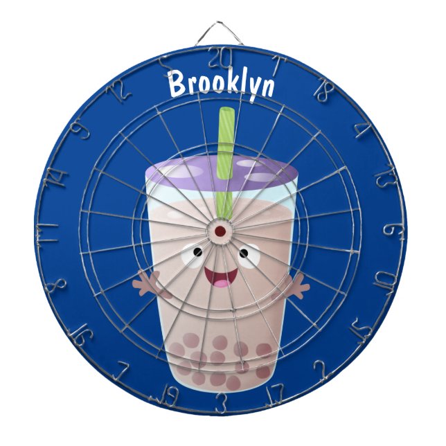 Cute happy bubble tea boba cartoon character dartboard (Front)