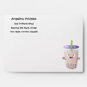 Cute happy bubble tea boba cartoon character envelope