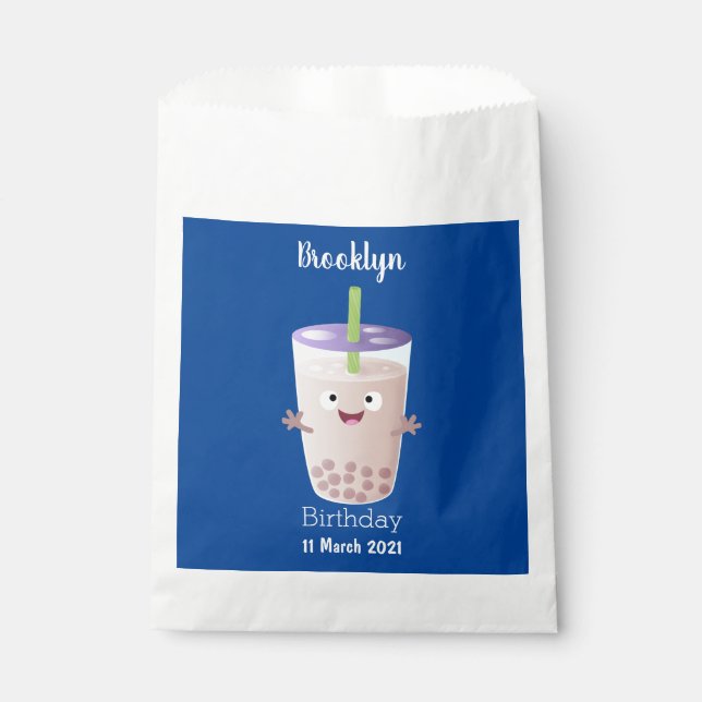Cute happy bubble tea boba cartoon character favour bag (Front)