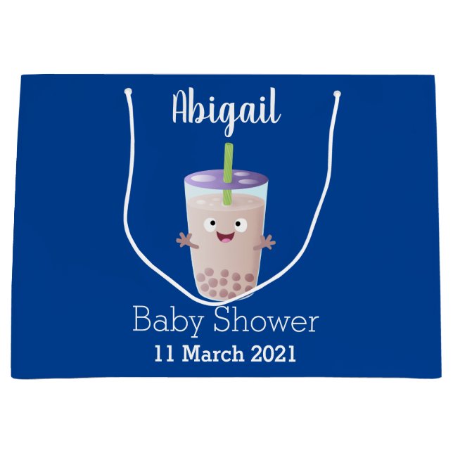 Cute happy bubble tea boba cartoon character large gift bag (Front)